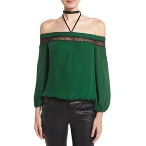 Alice + Olivia Esmeralda Off-The-Shoulder Neck-Tie Top size S/P